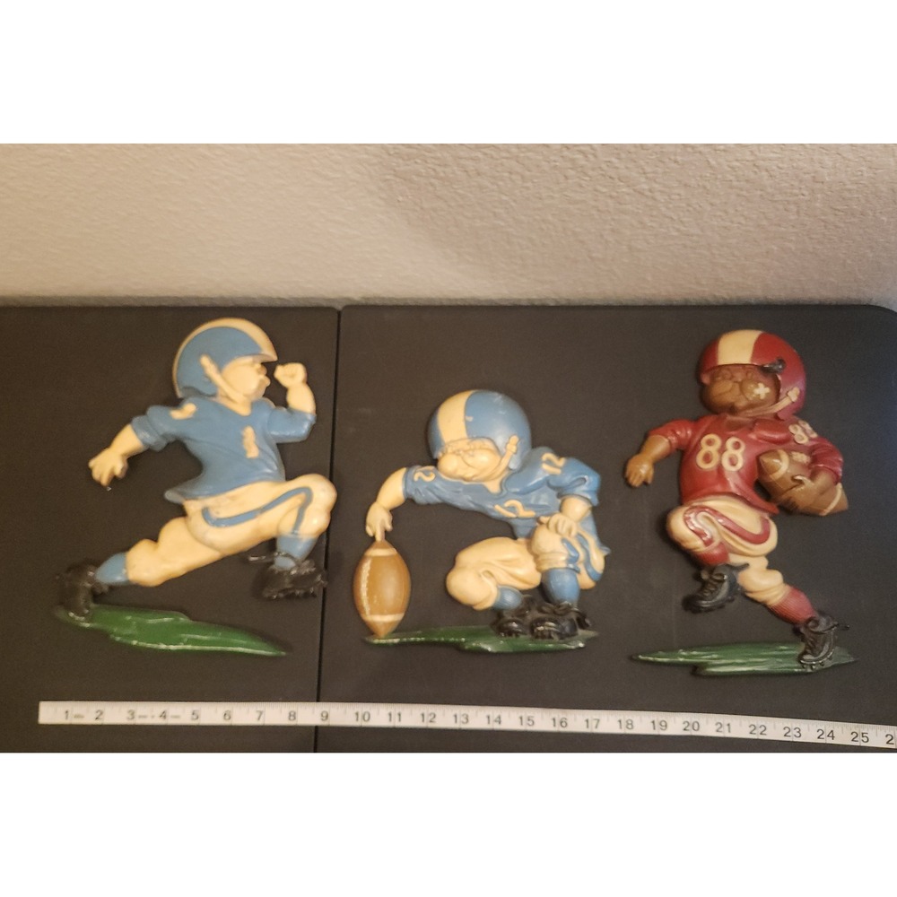 Vintage 1976 Homco Football Players Wall Decor Set of 3 Plastic Resin USA Retro